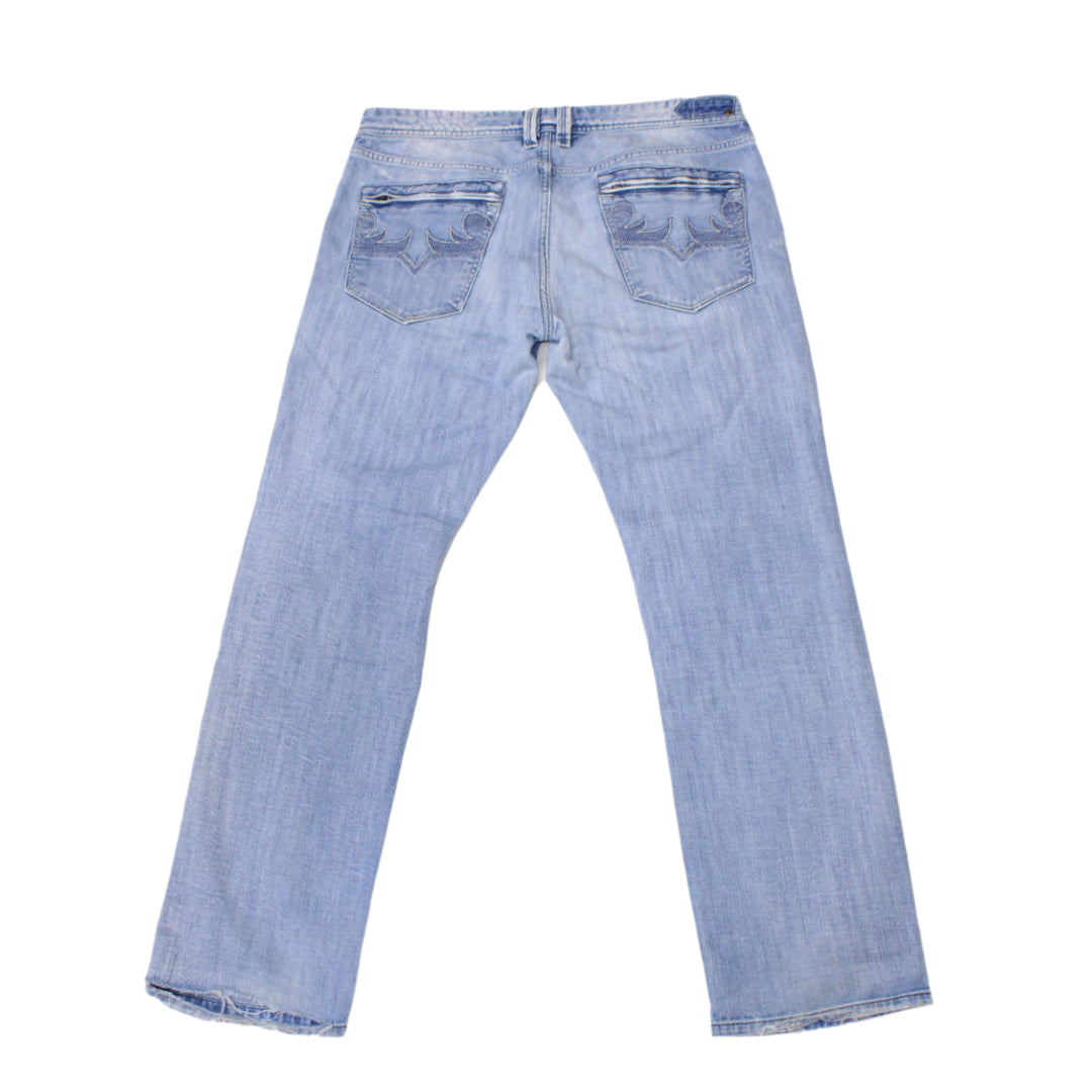 Light blue jeans on a white background
