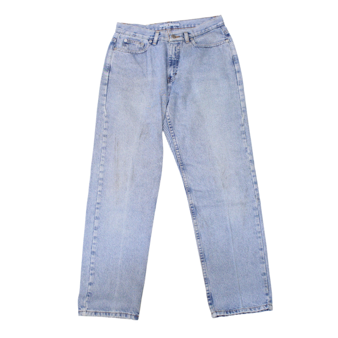 Light blue jeans on a white background
