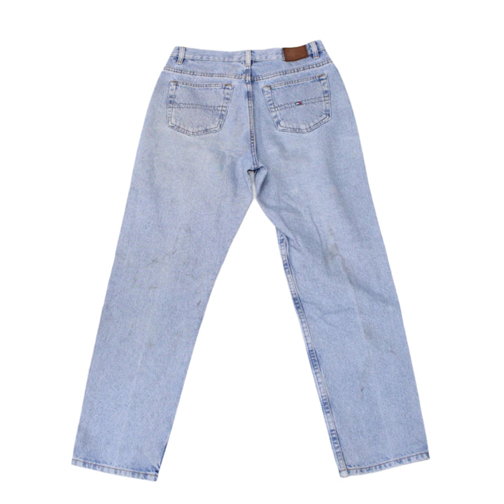 Light blue jeans on a white background