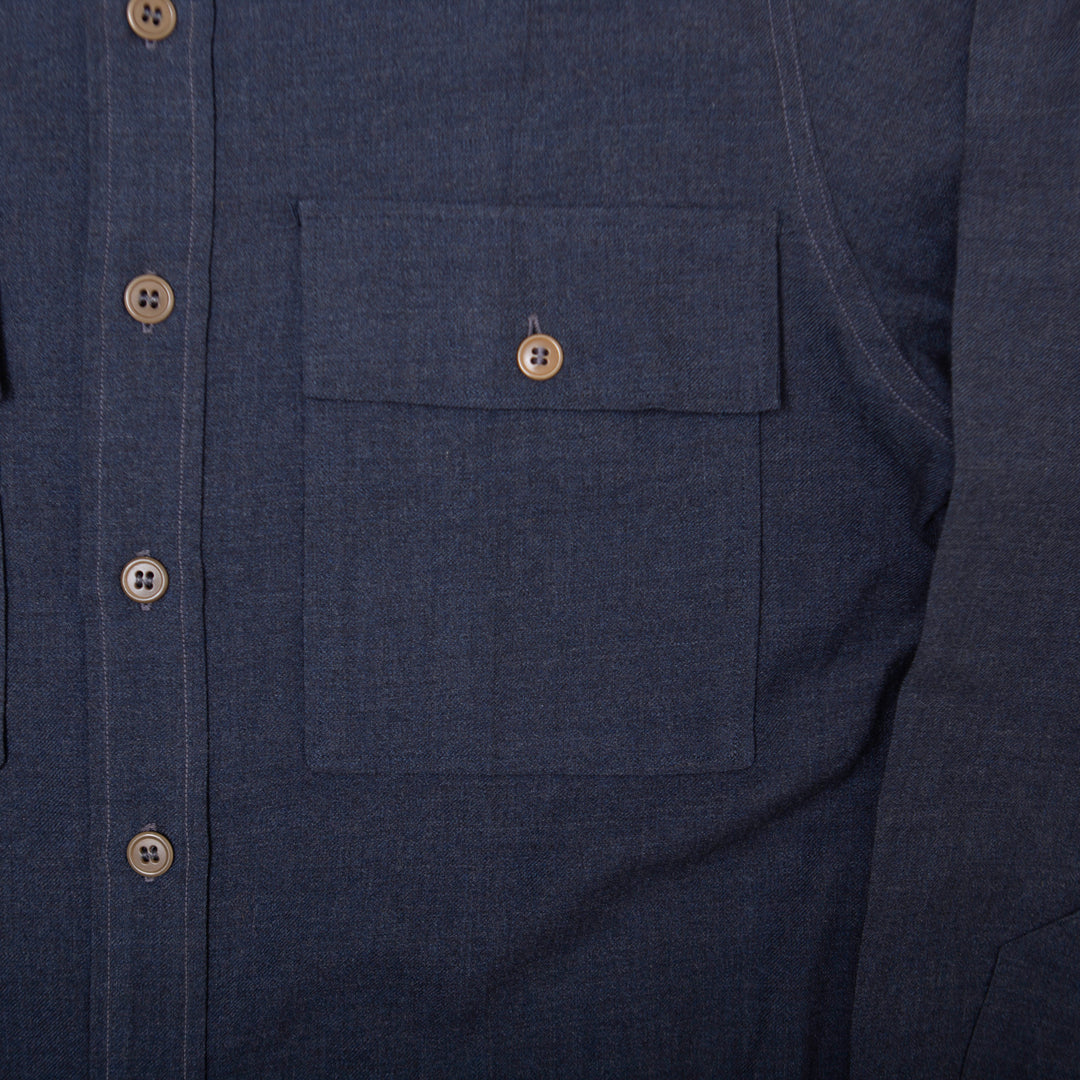 Navy Wool Button Up Shirt