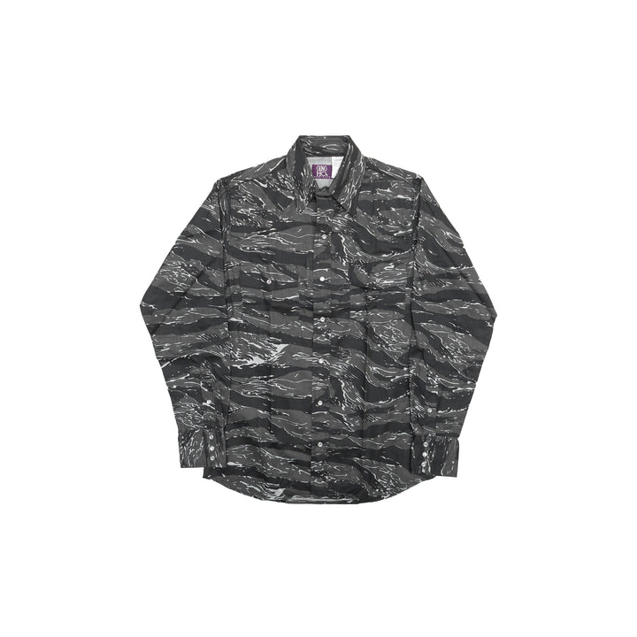Gung Ho Tiger Stripe Pearl Snap Shirts - Gray