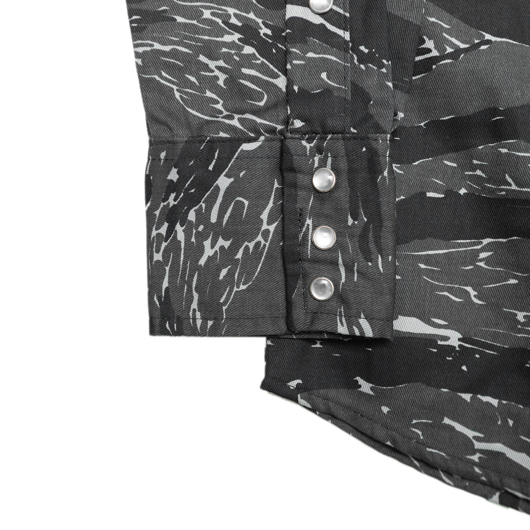 Gung Ho Tiger Stripe Pearl Snap Shirts - Gray
